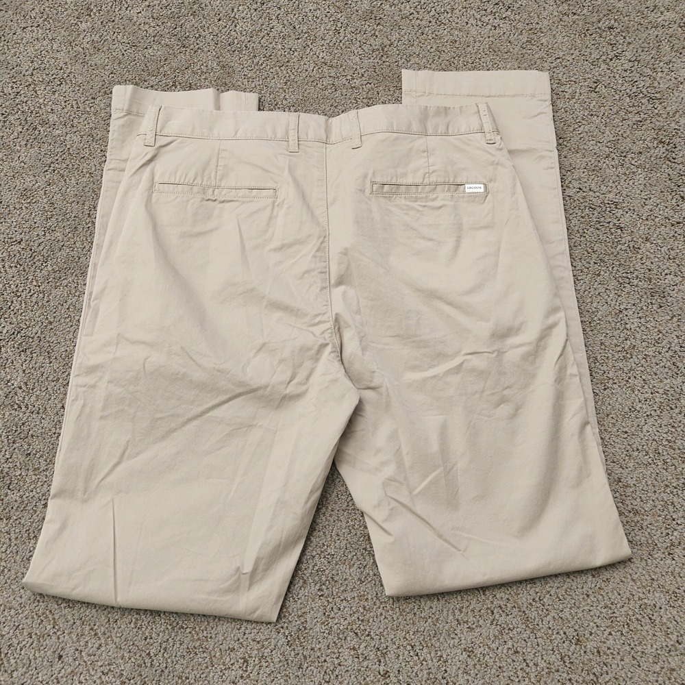Lacoste Mens Slim Fit Chino Pants Macaroon Beige Cotton Stretch HH2739 US 33 NEW - Picture 13 of 14
